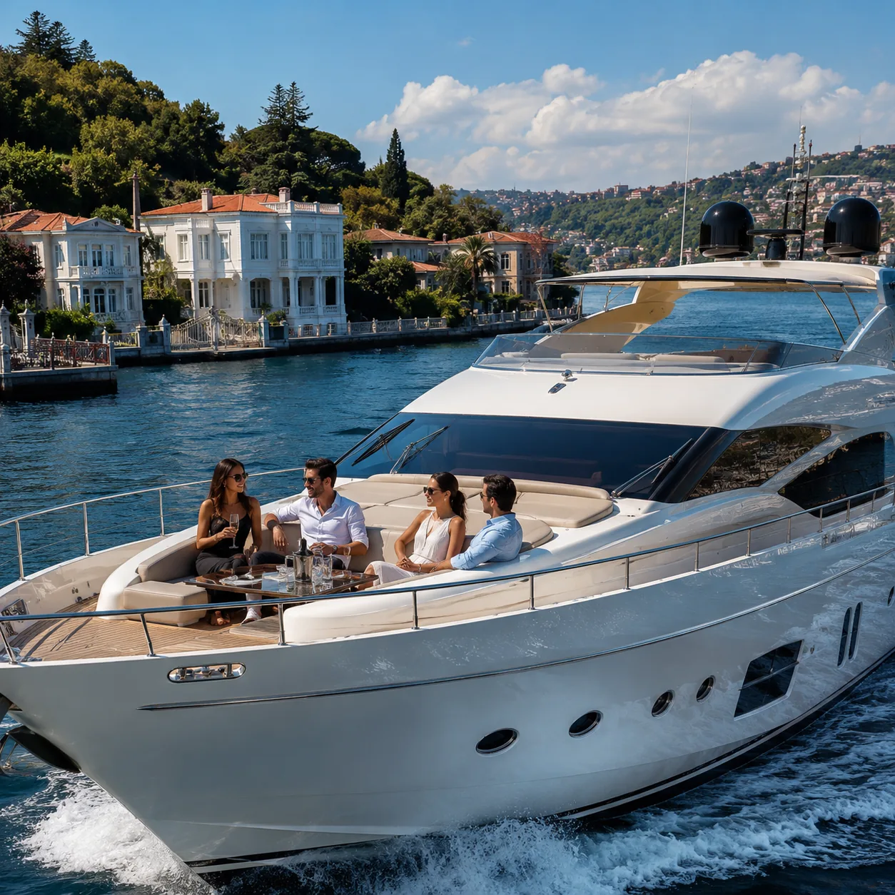 Bosphorus cruise price guide — a dinner cruise boat on the Bosphorus at night
